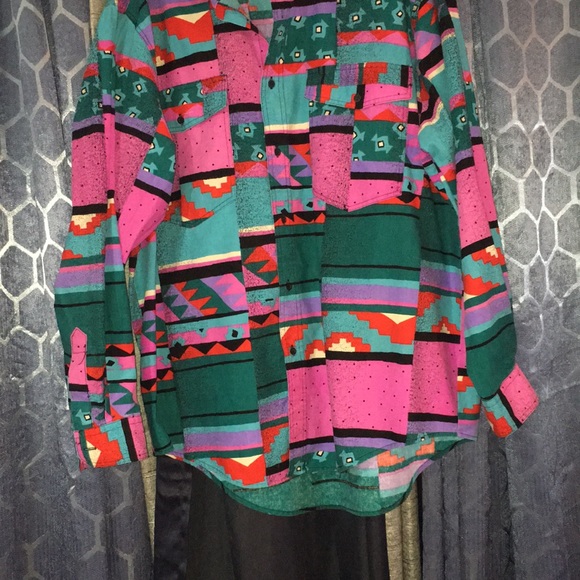 Vintage wrangler wild bold geo Aztec south western country cowboy brush popper - Picture 5 of 17